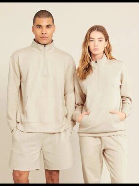 Boody Luxe Bamboo Quarter Zip Sweatshirt, Gender Neutral in Sand nwt